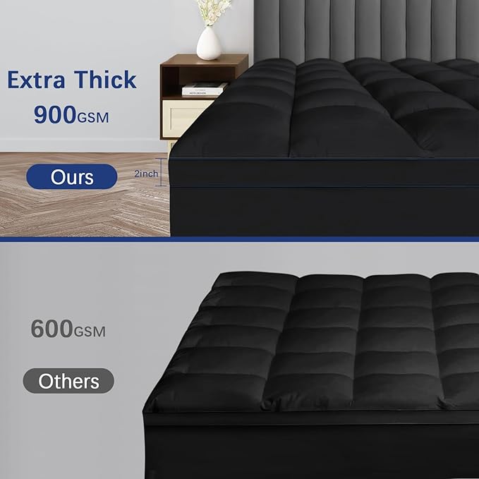 CYMULA California King Mattress Topper, Cooling Mattress Pad Cover, Extra Thick Pillow Top Mattress Topper with 8-21 Inch Elasticated Deep Pockets, Plush Down Alternative Fill Mattress Protector