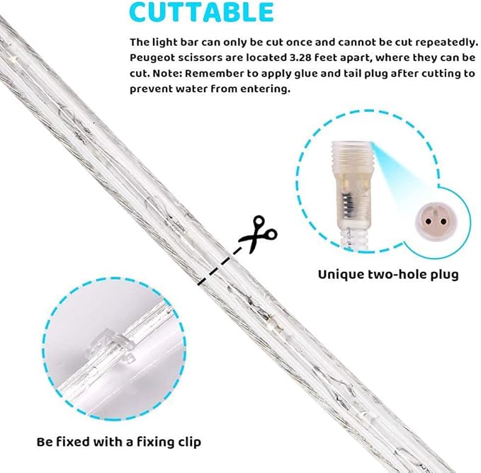 SURNIE LED Rope Lights Outdoor Warm White, Waterproof 10FT Cuttable 3000K Soft Lighting Indoor 110V Flexible Clear Tube for Bedroom Outside Garden Deck Patio Camping Decor, Not Flat Strip