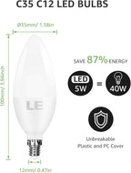 Lepro E12 LED Candelabra Light Bulbs, 5.5 watt, 40 watt Equivalent C37 B11 Ceiling Fan Bulb Chandelier Bulbs, 2700 Kelvin Warm White Type B Small Base Candle Lights, Frosted Plastic Shell, 6-Pack
