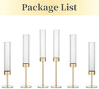Hewory Gold Hurricane Candle Holders: Brass Candlestick Holders Set of 6 Tall Taper Candle Holders for Candlesticks Candle Sticks Holder Decor for Table Centerpiece Wedding Party Christmas Decorations