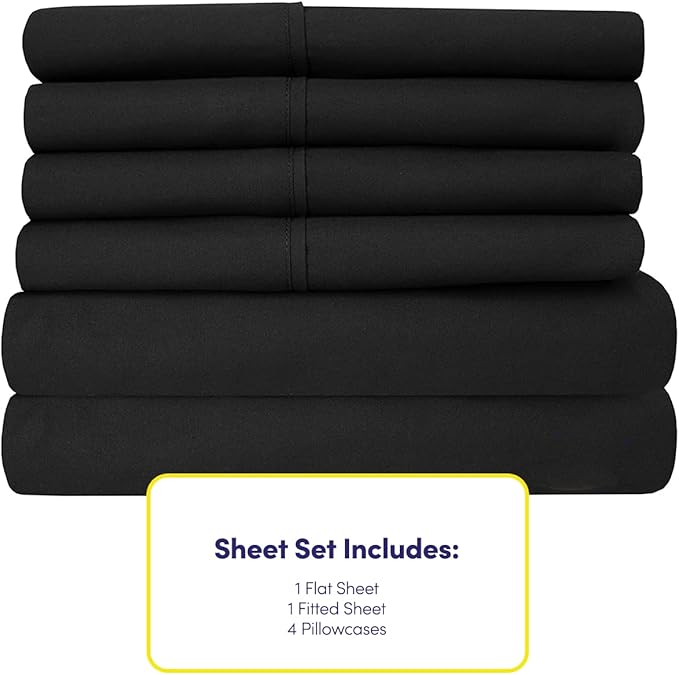 Queen Sheets Black - 6 Piece 1500 Supreme Deluxe Collection Deep Pocket Ultra Soft Queen Sheet Set Bedding - 2 Extra Pillow Cases, Great Value, Queen, Black