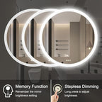 Wall-Mounted LED Round Bathroom Mirror, Makeup Mirror (32 inches x 32 inches,) 3 Color Stepless Dimmable Memory Bathroom Vanity Mirror with Lights CRI90+ 3000-6400K Smart Mirror with Touch