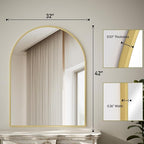HARRITPURE 32"x42" Arched Bathroom Mirror - Gold Wall Mounted Vanity Mirror Aluminum Alloy Frame Large Arch Wall Mirror for Living Room, Bedroom and Entryway