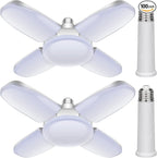 LED Garage Lights 2 Pack, New Upgrade 80W Deformable Shop Lights with 4 Adjustable Panels, E26/E27 LED Ceiling Light, 8000LM 6500K Hight Bay Light for Basement Warehouse Workshop