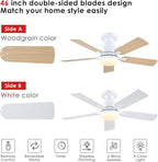 Ceiling Fans-46Inch Low Profile Indoor Ceiling Fan with Light and Remote/APP Control, Dimmable tri-Color temperatures LED,Quiet Reversible Motor,5 Blades Modern Ceiling Fans for Indoor