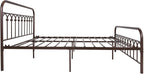 YALAXON Vintage Sturdy Queen Size Metal Bed Frame with Headboard and Footboard Basic Bed Frame No Box Spring Needed，Antique Brown.