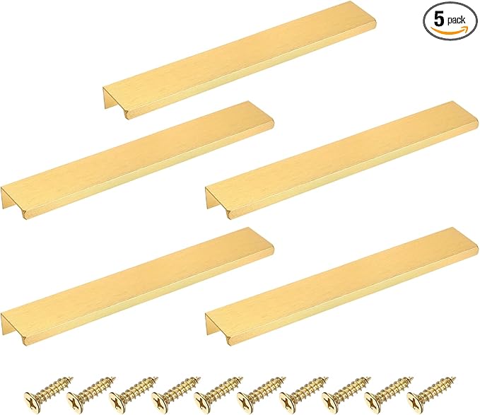 uxcell Cabinet Finger Edge Pull, 5pcs 200mm / 7.87" Aluminum Alloy Back Mount Hidden Cabinet Pulls Concealed Handle for Home Kitchen Drawer Cabinet, Gold