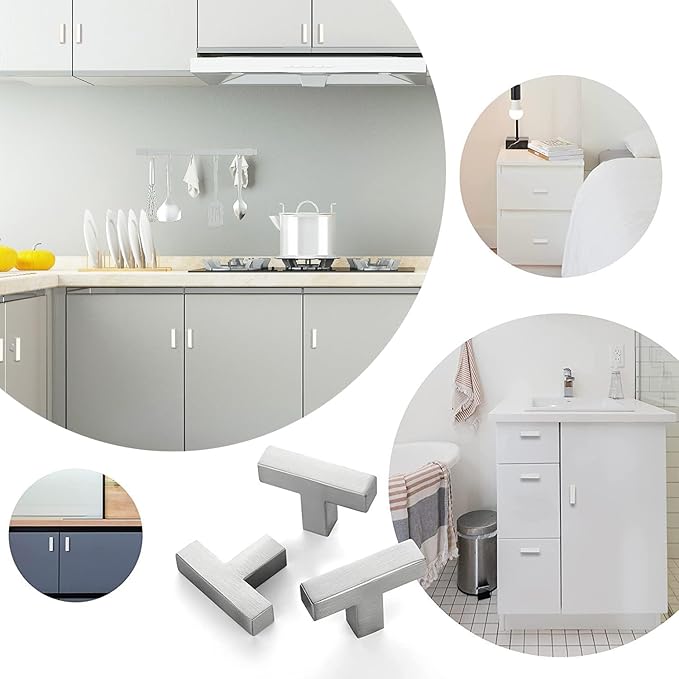Cabinet Pulls Single Hole Cabinet Handles, 40 Pack Square Brushed Nickel Bar Cabinet Pulls Drawer Cabinet Knobs Cupboard Hardware Cabinet Handles, Stainless Steel Single Hole Cabinet Knobs