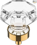 Alzassbg 6 Pack Clear Crystal with Polished Brass Cabinet Knobs, 1-3/8 Inch(35mm) Cabinet Hardware Octagon Glass Crystal Knobs for Drawers AL1021BG