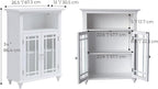 Teamson Home Neal Wooden Freestanding Floor Cabinet with 1 Adjustable Shelf 3 Storage Spaces 2 Glass Doors and 2 Clear Knobs, White