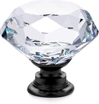 Ravinte 3 Pack Crystal Drawer Knobs - Glass Cabinet Knobs, Diamond Shaped, 30 mm with Black Base