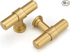 LONTAN 12 Pack Gold Cabinet Knobs Matte Gold Kitchen Cabinet Knobs for Dresser Drawers Brushed Gold T-bar Hardware for Dresser Bathroom,Zinc Alloy Base