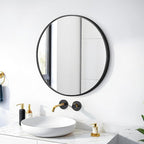 20" Round Mirror Circle Wall Mounted Hanging or Against Wall Metal Frame Dressing Make-up Mirrors for Entryway Bedroom Bathroom Living Room 20 inch Black