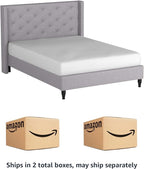 HomeLife Premiere Classics Cloth Light Grey Silver Linen 51" Tall Headboard Platform Bed with Slats Queen- Complete Bed 5 Year Warranty Included-007