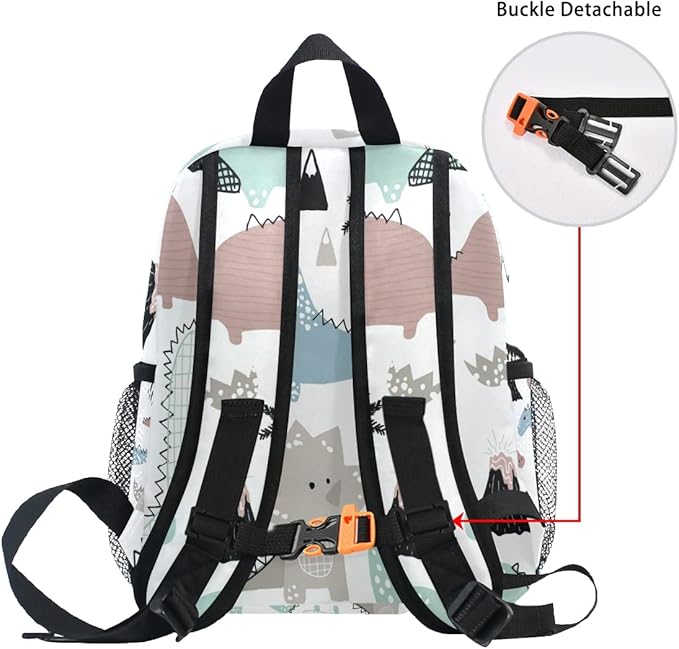 OREZI Custom Mame/Text Preschool Backpack with Chest Strap,Personalized Dino Scandinavian Style Mini Toddler Backpack Daycare Toy Bag for Boys Girls,10 x 4x 12 Inches
