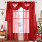 MIULEE Christmas Sheer Window Scarf Valance Extra Long Topper Elegant Swag Curtains Luxury Draping Fabric for Wedding Arch Party Ceremony Canopy Bed Living Room, 37'' x 216'', 1 Panel Red