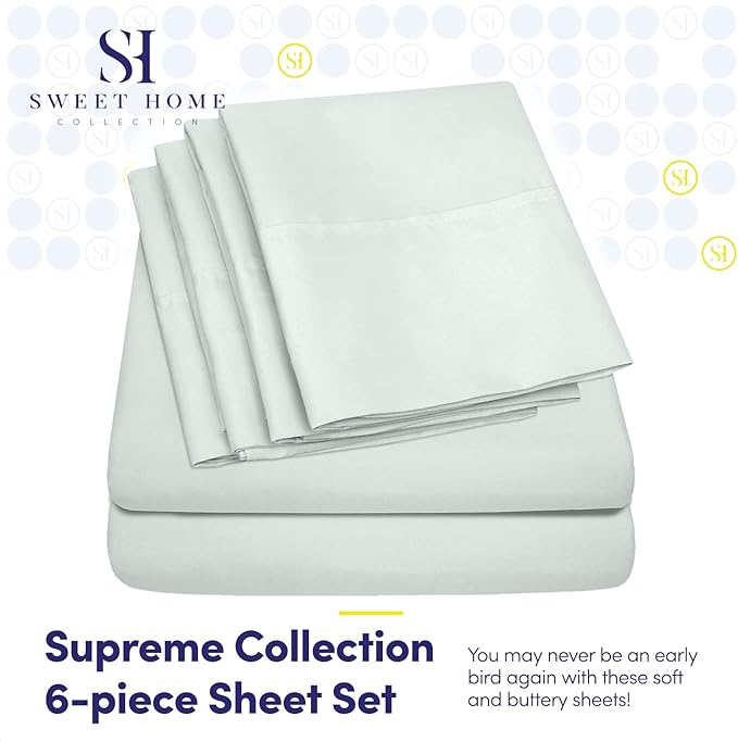 Queen Sheets Mint - 6 Piece 1500 Supreme Collection Fine Brushed Microfiber Deep Pocket Queen Sheet Set Bedding - 2 Extra Pillow Cases, Great Value, Queen, Mint