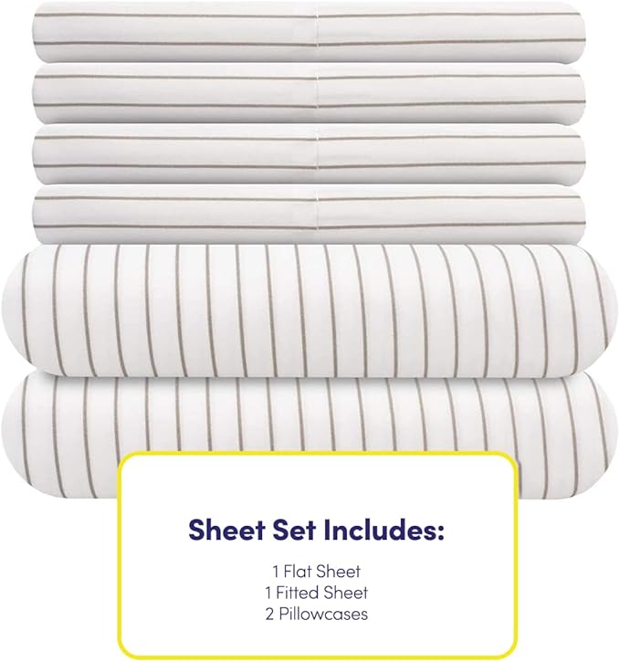 Twin Size Bed Sheets - 4 Piece 1500 Supreme Collection Fine Brushed Microfiber Deep Pocket Twin Sheet Set Bedding - 1 EXTRA PILLOW CASES, GREAT VALUE, Twin, Pinstripe White