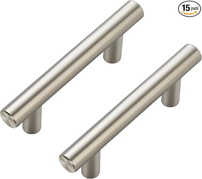 JOY DECOR 15 Pack Cabinet Handles, Brushed Nickel Cabinet Pulls, 2-1/2 in Hole Center Kitchen Cabinet Handles, Stainless Steel T Bar Handles for Dresser Drawers