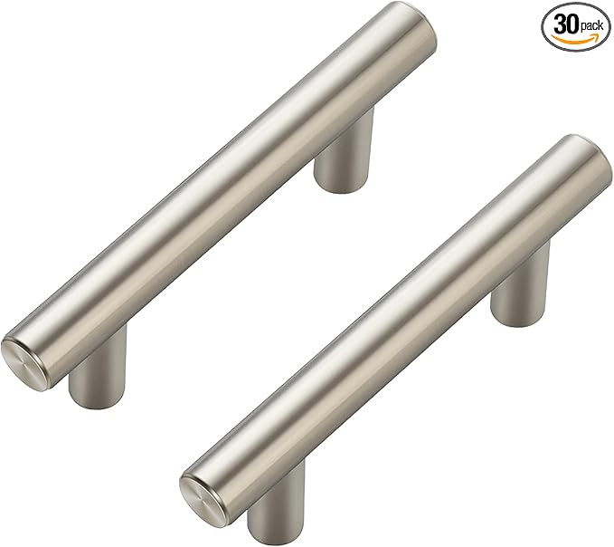 JOY DECOR 30 Pack Cabinet Handles, Brushed Nickel Cabinet Pulls, 2-1/2 in Hole Center Kitchen Cabinet Handles, Stainless Steel T Bar Handles for Dresser Drawers