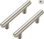 JOY DECOR 30 Pack Cabinet Handles, Brushed Nickel Cabinet Pulls, 2-1/2 in Hole Center Kitchen Cabinet Handles, Stainless Steel T Bar Handles for Dresser Drawers