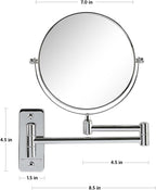 OVENTE 7" Wall Mounted Makeup Mirror with 1X/7X Magnification, Double Sided Magnifying Round Bathroom Vanity Mirror, 360° Swivel Design, Extendable and Folding Arm, Polished Chrome MNLFW70CH1X7X