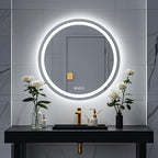 Wall-Mounted LED Round Bathroom Mirror, Makeup Mirror (24 inches x 24 inches,) 3 Color Stepless Dimmable Memory Bathroom Vanity Mirror with Lights CRI90+ 3000-6400K Smart Mirror with Touch
