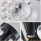 WUZUPS Crystal Chandelier Flushmount Ceiling Light Modern Lighting Fixture for Bedroom Hallway Bar Kitchen Bathroom, H 17.5'' x W 19.3'', E12 Base, Black