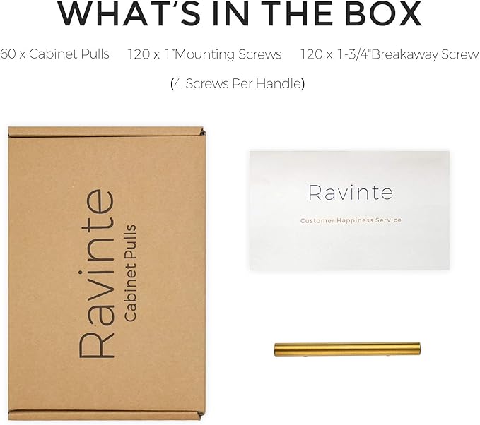 Ravinte 60 Pack 5 Inch Cabinet Pulls Brushed Brass Stainless Steel Kitchen Drawer Pulls Cabinet Handles 5”Length, 3” Hole Center