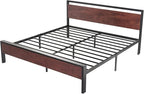 SHA CERLIN 14 Inch King Size Metal Platform Bed Frame with Wooden Headboard and Footboard, Mattress Foundation, No Box Spring Needed, Large Under Bed Storage, Mahogany