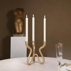 Triple Candle Holder Candelabra - Cast Iron Metal Taper Candlestick Stand with Antique Brass Finish - Elegant Wedding Centerpiece for Home, Dining, Event Decor