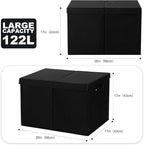 popoly 122L Large Toy Box Chest with Lid, Foldable Toy Storage Organizer Bin Boxes with Removable Divider for Kids, Boys, Girls, Nursery, Playroom, 26"x17" x17"(Linen Black)