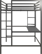 Novogratz Maxwell Metal Full Loft Bed with Desk & Shelves, Gray/Black