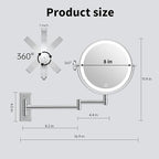 1X/20X Wall Mounted Makeup Mirror with Lights, 8" Double Sided Bathroom Magnifying Mirror with 360° Extension Arm, Dimmable, Rechargeable, Touch Control, Chrome