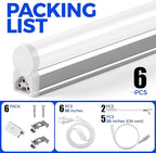 Barrina 6 Pack LED T5 Single Fixture, 4FT, 2200lm, 4000K Daylight Glow, 20W, Utility Shop Light, Ceiling and Under Cabinet Light, ETL Listed, Corded Electric with ON/Off Switch
