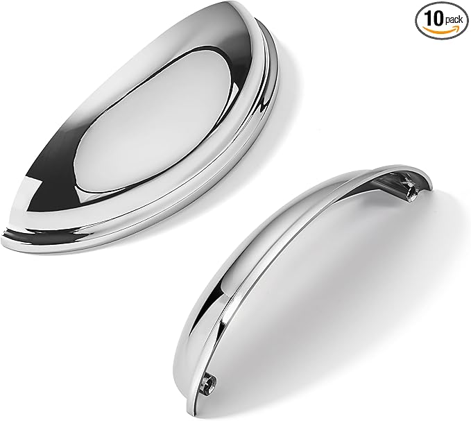 khtumeware 10 Pack 3-3/4" Drawer Pulls Polished Chrome Cabinet Cup Pulls Kitchen Hardware Cabinet Handles Drawer Handles Knobs 3-3/4 inch Hole Center