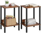 End Table, Side Table, Set of 2, Nightstands with 2-Tier Storage Shelves, Sofa Table for Small Space, Coach Table for Living Room Bedroom, Rustic Brown UTBT101F2