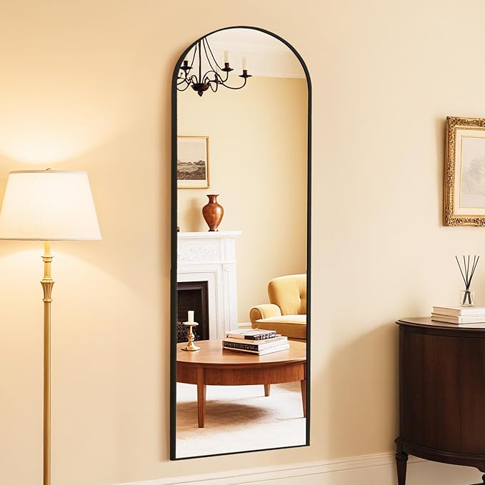 DUMOS Arched Wall-Mounted Full Length Mirror 20"x63" for Bedroom, Full Body Floor Mirror with Stand, Hanging or Leaning for Wall, Black
