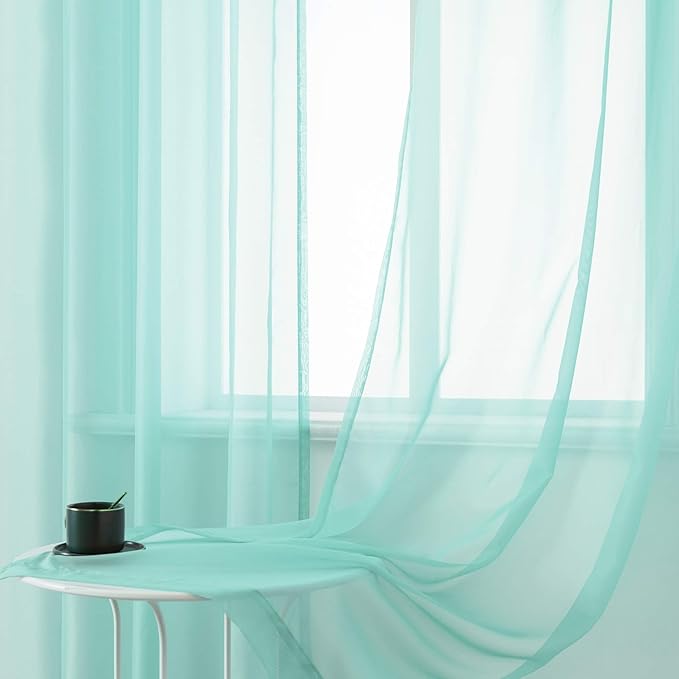 DUALFIE Aqua Curtains 84 Inches Long for Bedroom,2 Panels Sheer Grommet Summer Ocean Coastal Decor Beach Themed Seafoam Green Curtains for Living Room Nursery,52 x 84 Inch Mint Green