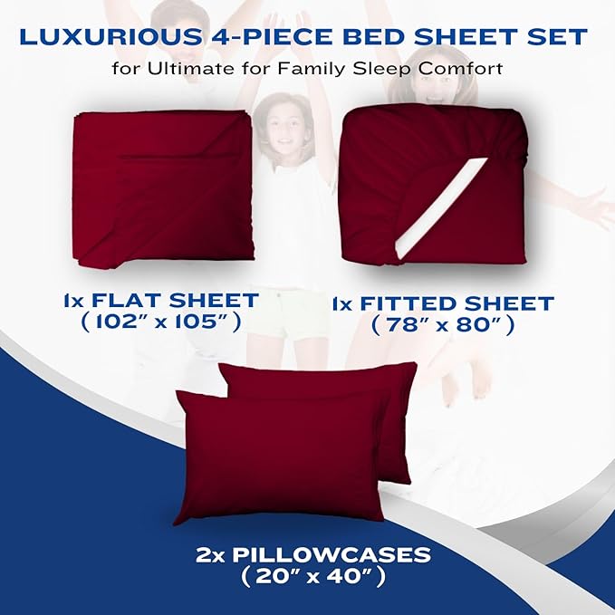 DREAMCARE Full Size Sheets – 4 pcs Cooling Sheets – up to 21” Deep Full Sheet Set – Hotel Luxury Sheets & Pillowcases – Superior Softness 100% Fine Microfiber with Side Pocket – Burgundy