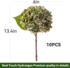 10PCS Fake Hydrangea Artificial Flowers Hydrangea Bouquet for Home Wedding Bridal Bouquet Office Party Table Centerpiece DIY Floral Decor (Autumn Green)