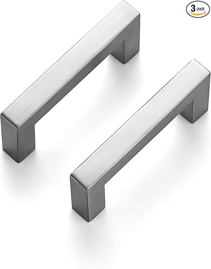 Ravinte 3 Pack 3 Inch Kitchen Square Cabinet Handles Satin Nickel Pulls Brushed Nickel Kitchen Cabinet Hardware Handles for Cupboard Drawer Pulls