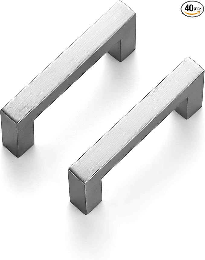 Ravinte 40 Pack 3 Inch Square Cabinet Handles Satin Nickel Pulls Brushed Nickel Drawer Pulls Kitchen Cupboard Hardware for Cabinets Cupboard Drawer Handles