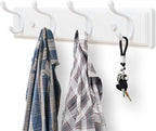 Wooden Coat Rack, Wall-Mounted Organizer for Closet, Entryway, Hallway, Foyer, Bedroom, Heavy Duty Double Hooks for Hanging Towels, Bags, Hats, Jackets, Key (White, 4 Hooks)