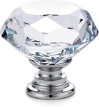 Ravinte Crystal Knobs for Dresser Drawers & Glass Cabinets - Diamond Shaped, 30 mm with Silver Base