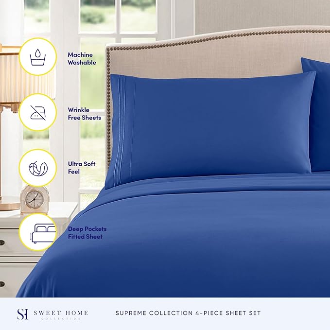 Full Size Sheet Sets - Breathable Luxury Sheets with Full Elastic & Secure Corner Straps Built In - 1800 Supreme Collection Extra Soft Deep Pocket Bedding Set, Sheet Set, Full, Royal Blue