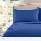 RV Queen Bed Sheets - Breathable Luxury Sheets with Full Elastic & Secure Corner Straps Built In - 1800 Supreme Collection Extra Soft Deep Pocket Bedding Set, Sheet Set, RV Short Queen, Royal Blue