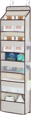 Univivi 1 Pack Over The Door Organizer, Non-Tilting Over The Door Organizer Hanging Door Storage With 5 Large Compartments 6 Side Pockets for Nursery Storage (Beige)