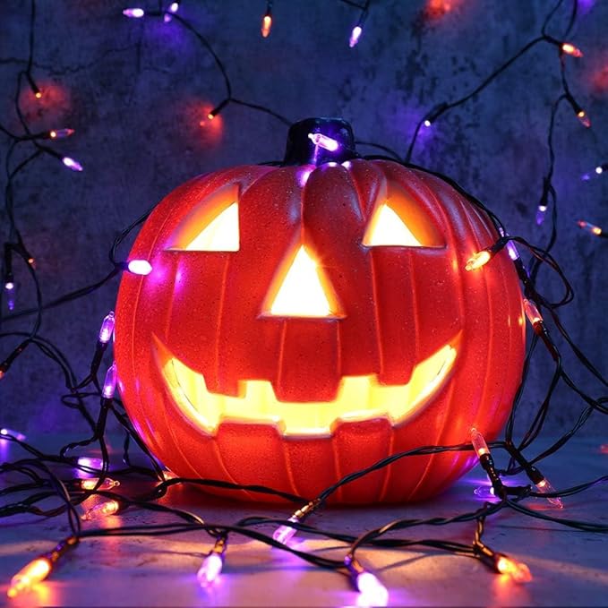 LYHOPE Orange Purple Halloween Lights Indoor, 2 Pack Total 66ft 200 LED Battery Halloween Light with 8 Mode, Timer, Waterproof Battery Operated String Lights for Home Tree Wreaths Party Holiday Decor