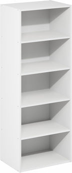 Furinno Basic Book Shelf, 5-Tier Bookshelf, Cube Storage Organizer Bookcase with Open Shelf, 11 x 17 x 44, for Living Room, Bedroom, Home Office, White